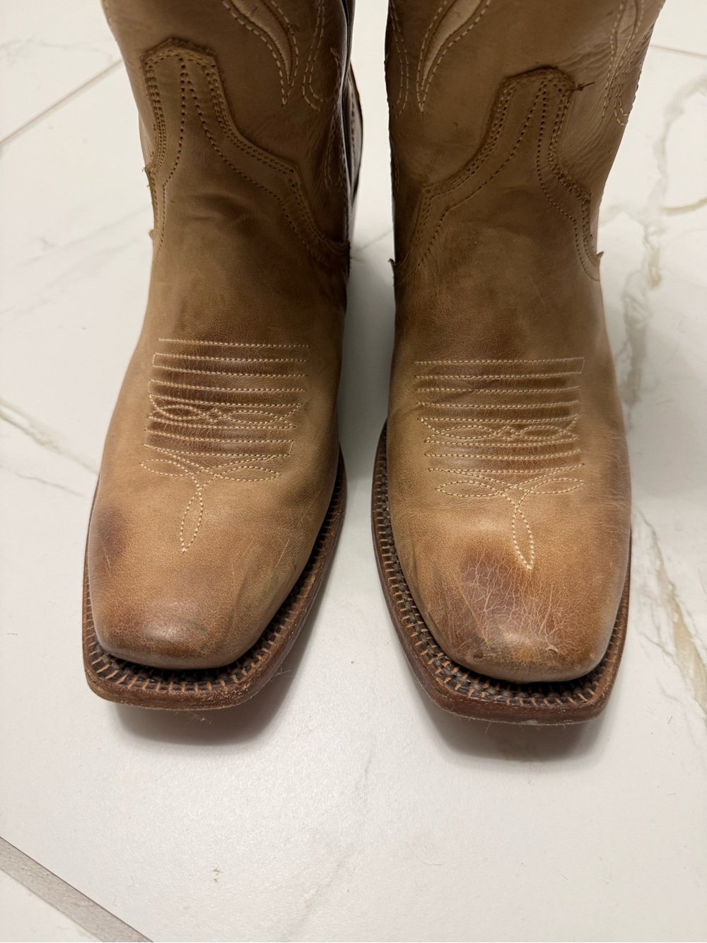 TANNER MARK WOMEN'S 'LEWISVILLE' LEATHER SQUARE TOE BOOTS SAND - Picture 3 of 6